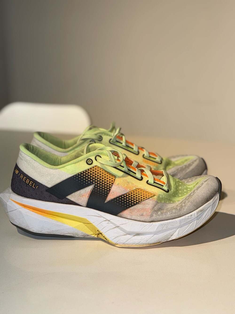 New Balance FuelCell Rebel v4 White Bleached Lime Glow Running Shoes